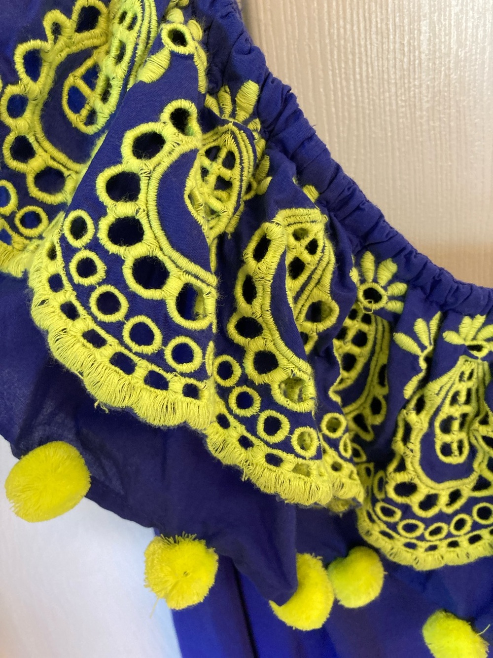 Lilly Pulitzer Royal Blue One-Shoulder Dress with Neon Yellow Trim - Picture 3 of 7